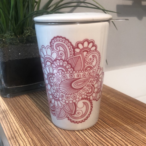 Davids Tea Mandala Nordic Mug Pink Red Paisley Pattern With infuser - Picture 3 of 9